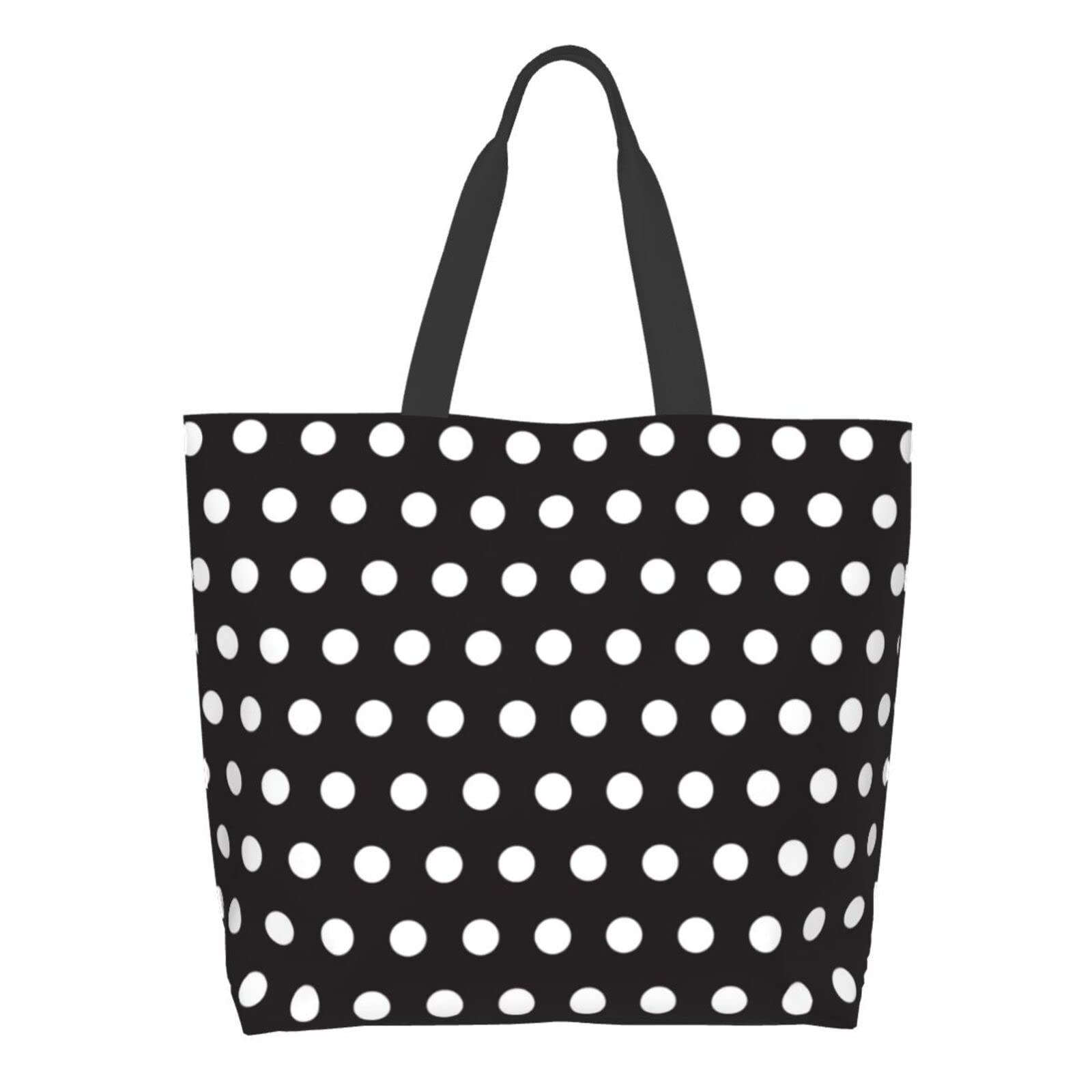 Gbuzie Black and White Polka Dot Canvas Tote Bag - Large Reusable Grocery Shopping Bag for Women, Durable Shoulder Handbag for Work, Travel, Beach - Perfect for Everyday Use, Grocery Shopping, and Weekend Getaways