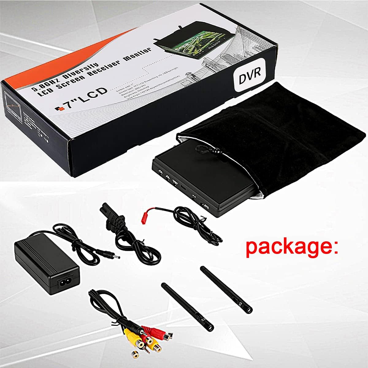 SoloGood 5.8Ghz 7 Inch FPV Monitor with DVR - 40 Channels 800x480 LCD Screen Receiver with Built-in Battery for FPV Drones, Quadcopters, RC Cars | Perfect for Aerial Photography, Racing, and Remote Control Hobbies