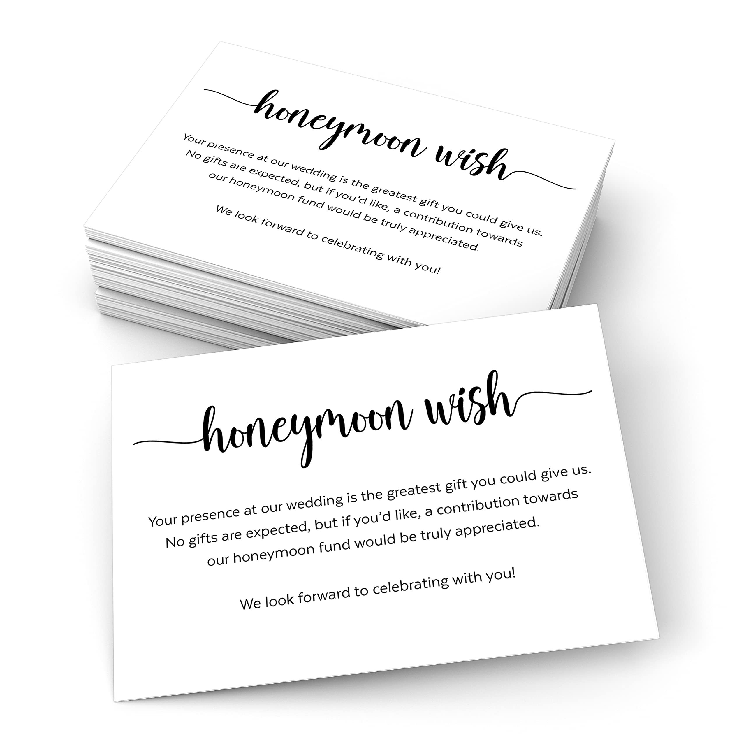 Honeymoon Fund Wish Cards - Set of 50, White 3.5x5 Wedding Invitation Inserts, No Gifts Requested - Perfect for Wishing Well, Honeymoon Fund & Wedding Enclosure Cards - Made in USA