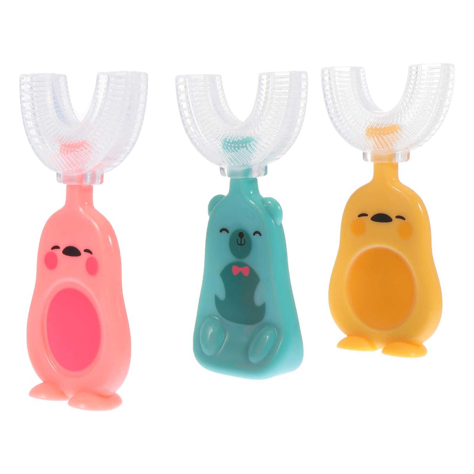 Healifty 3 Pack U-Shape Silicone Baby Toothbrushes - Cartoon Animal Design for Infant Teeth Cleaning & Oral Care (9.8x5cm) | Perfect for Toddler Dental Hygiene & Early Brushing Training