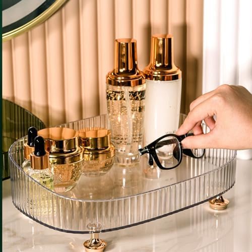 Clear Acrylic Makeup & Perfume Organizer Tray - Vanity Cosmetic Skincare Display for Bathroom Countertop | Perfect for Bedroom Dresser, Sink Area & Travel Storage