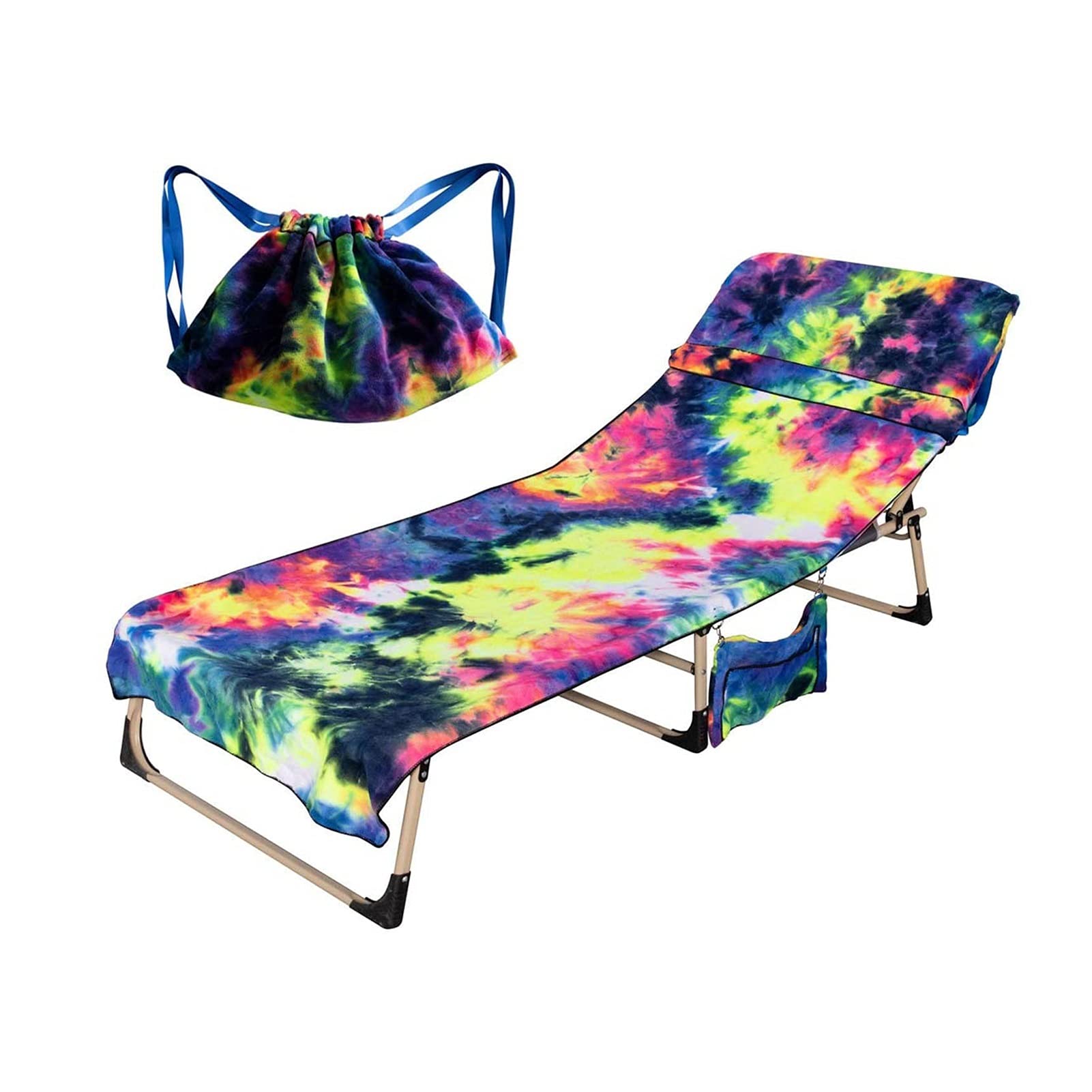rouroumaoyi Quick Dry Tie Dye Beach Chair Cover with Side Pockets - Non-Slip Pool Lounge Towel Cover for Swimming Pool, Hotel, Resort, Backyard, and Beach Vacation