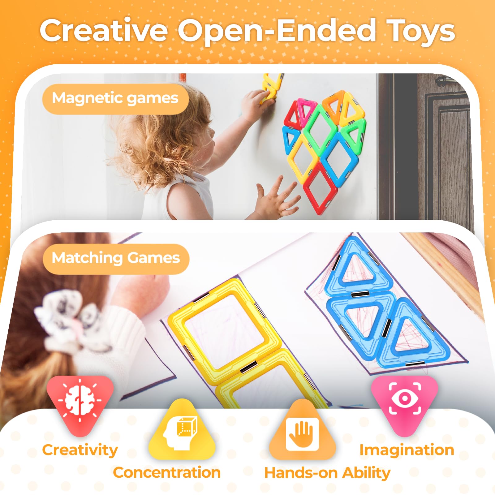 idoot Magnetic Building Tiles Blocks - STEM Educational Toys for Kids Ages 3+, Toddler Learning Activities & Creative Play - Perfect for Birthday Gifts, Classroom STEM Projects & Indoor Family Fun