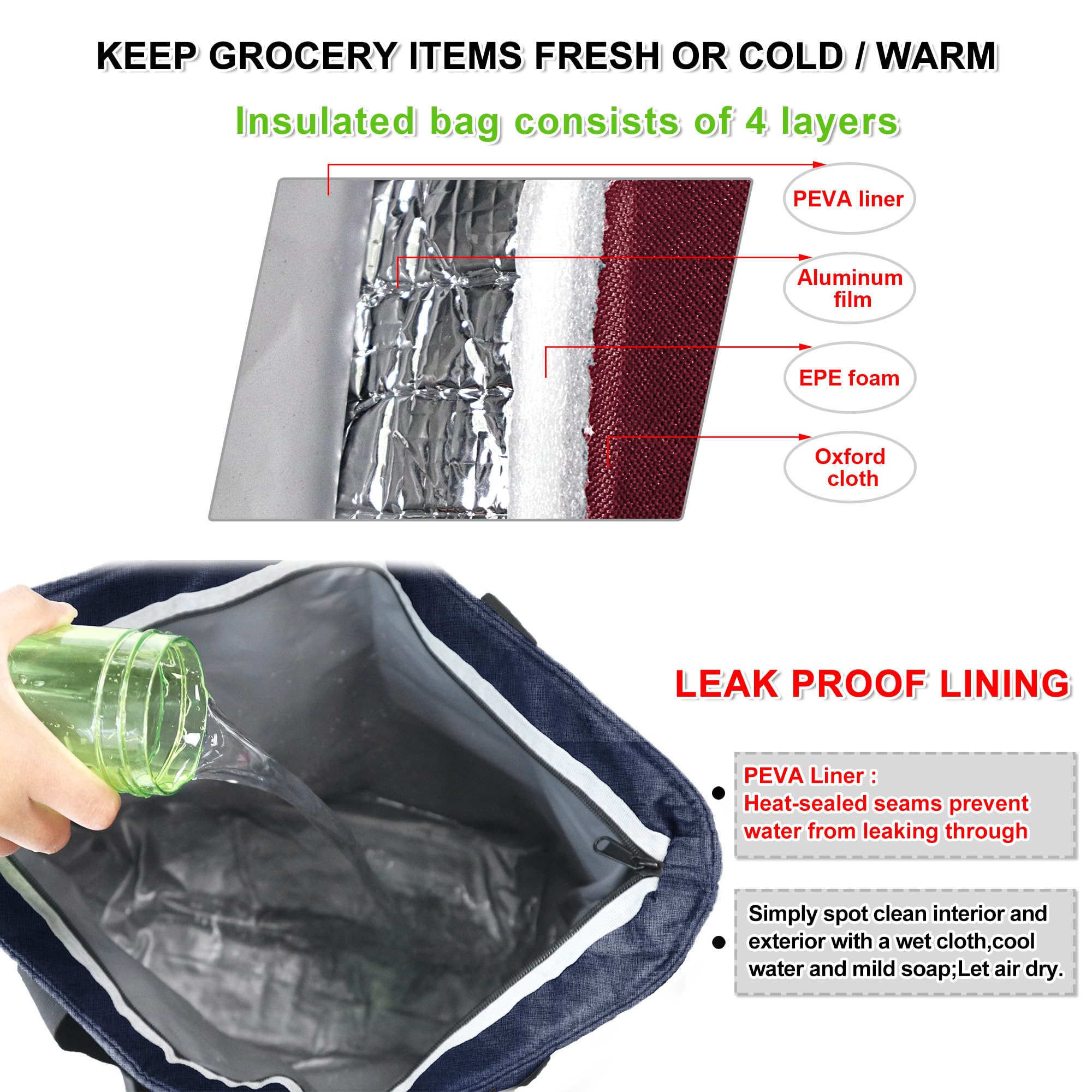 BeeGreen Insulated Cooler Bag - Leakproof Freezer Tote for Groceries, Meal Prep & Food Delivery | Thermal Shopping Bag for Picnics, Beach Trips & Camping | BPA-Free Reusable Lunch Cooler