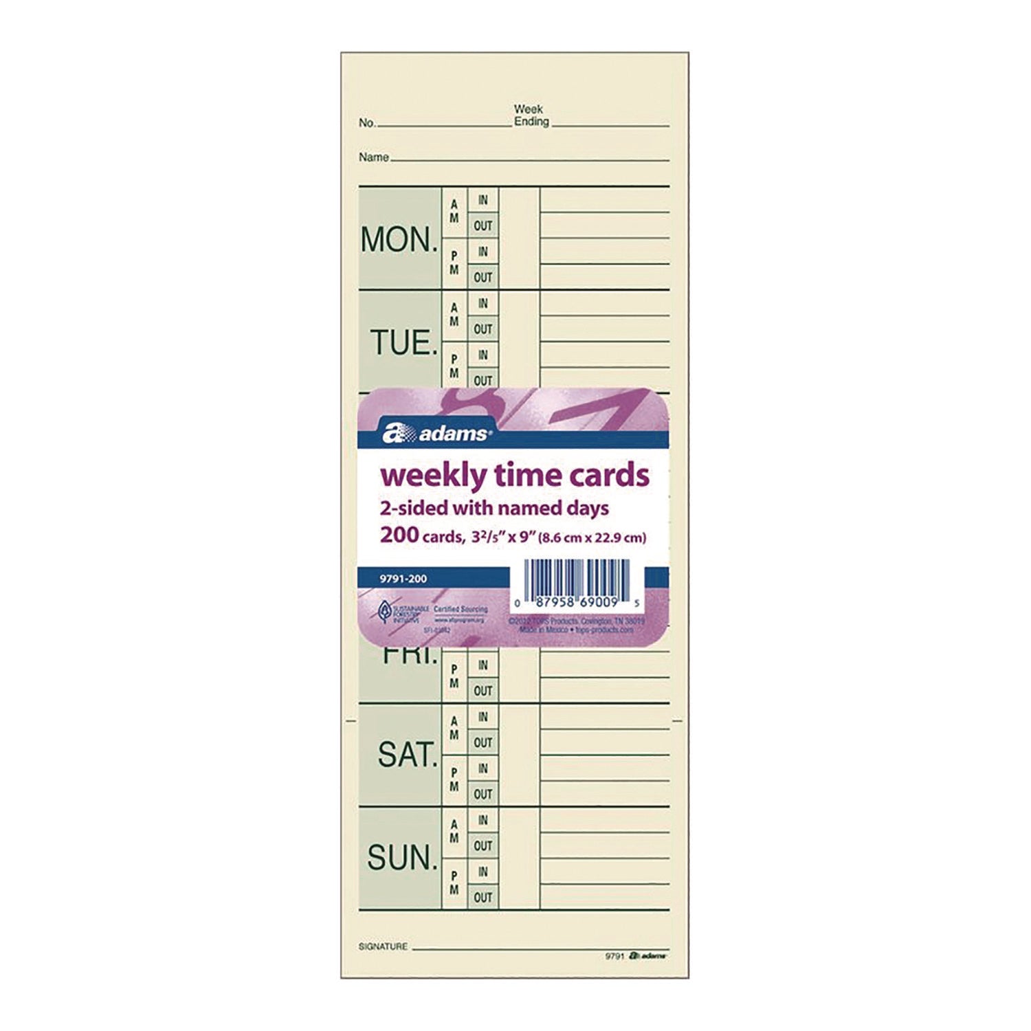 Adams® Time Cards for Pyramid 1000 Time Clock - 2-Sided Punch Cards (3.38