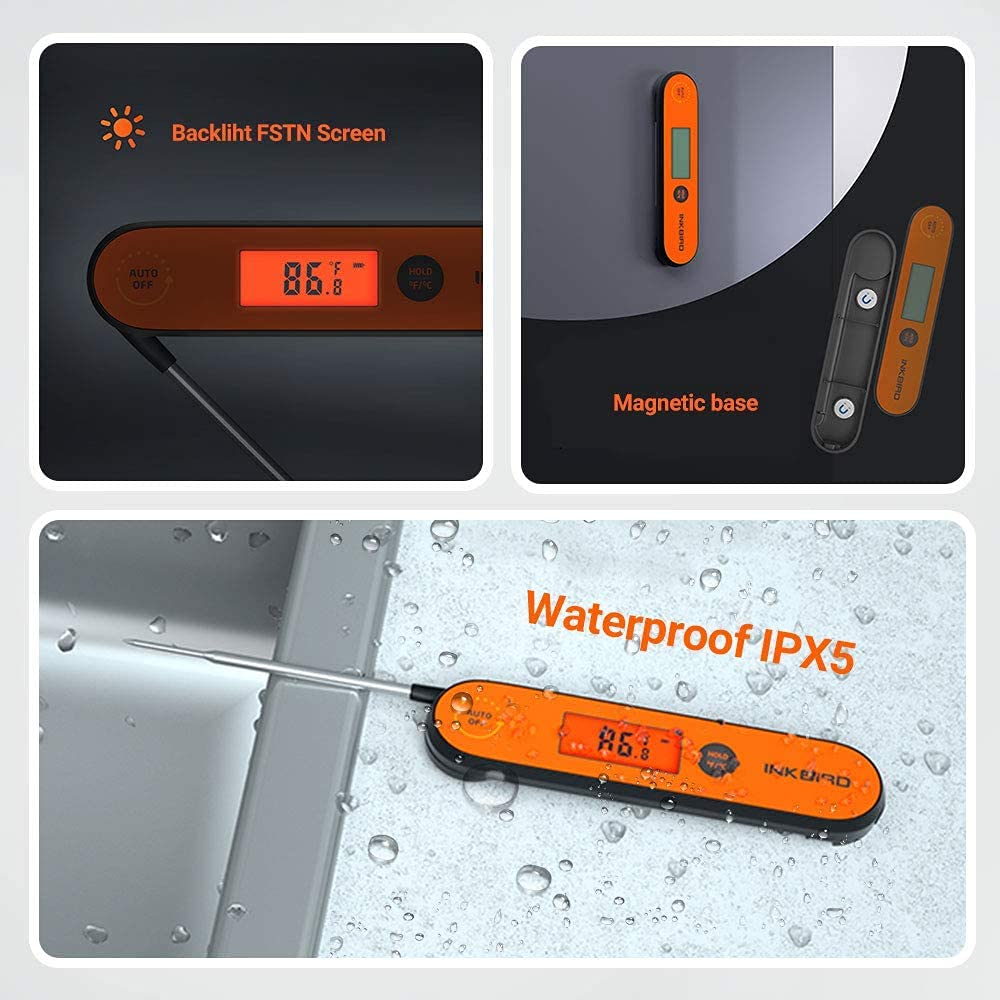 INKBIRD IFT01 Infrared Thermometer Gun with Laser Pointer -58°F to 1022°F (-50°C to 550°C) & IHT-1P Instant Read Digital Meat Thermometer - Dual Function for Cooking, BBQ, Pizza, Oven, HVAC, Automotive and Industrial Use