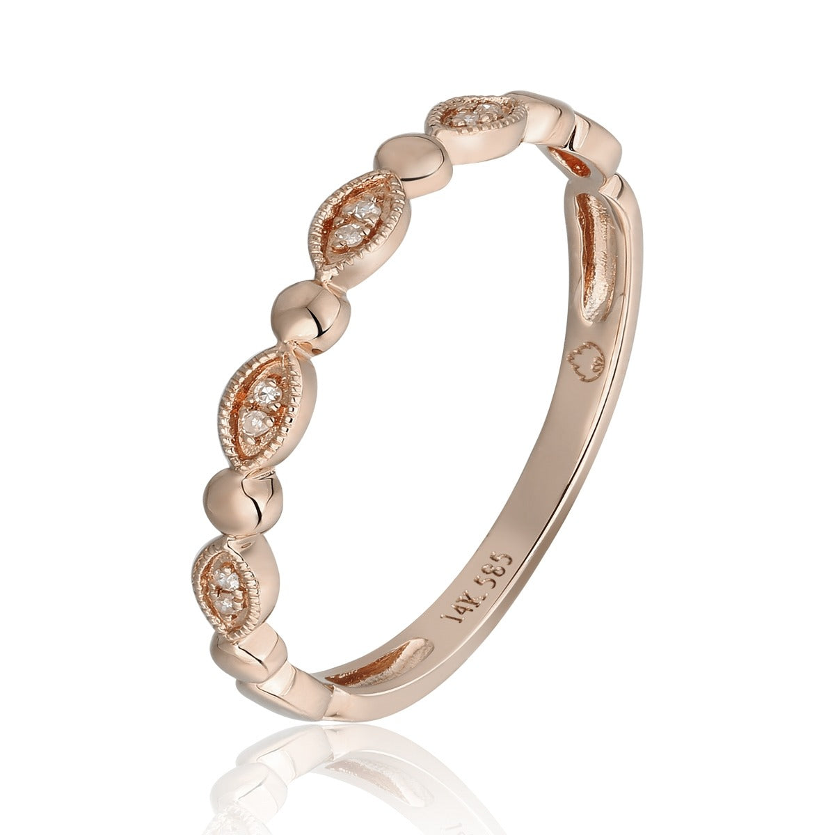 14K Rose Gold Diamond Stackable Ring for Women - Elegant Wedding Band, Anniversary Gift, or Everyday Jewelry for Layering and Stacking