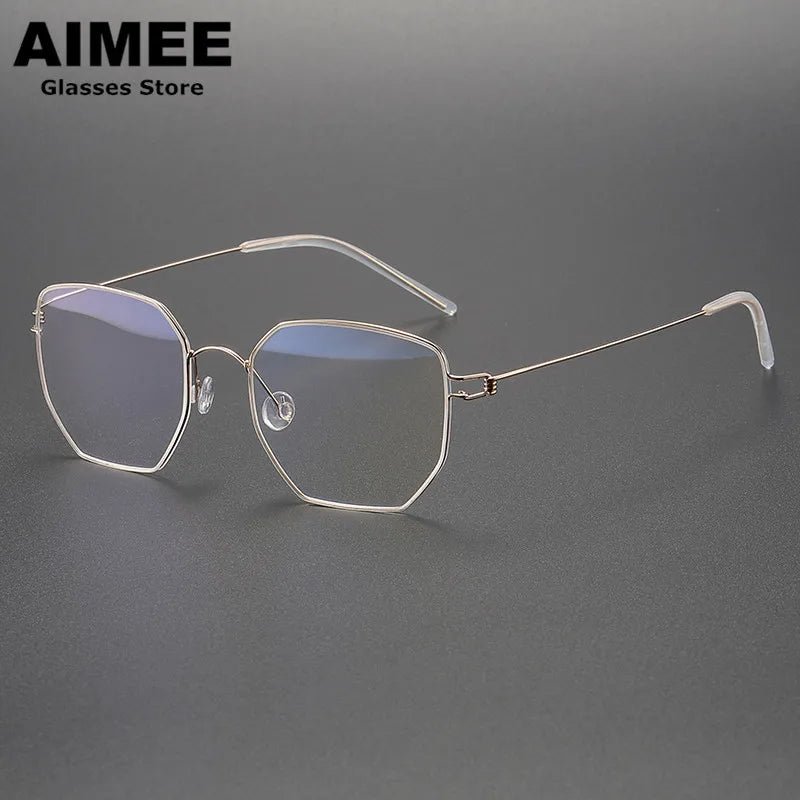 Unisex Full Rim Polygon Screwless Titanium Eyeglasses Frame 51925 - Lightweight & Durable for Work, Reading & Everyday Wear
