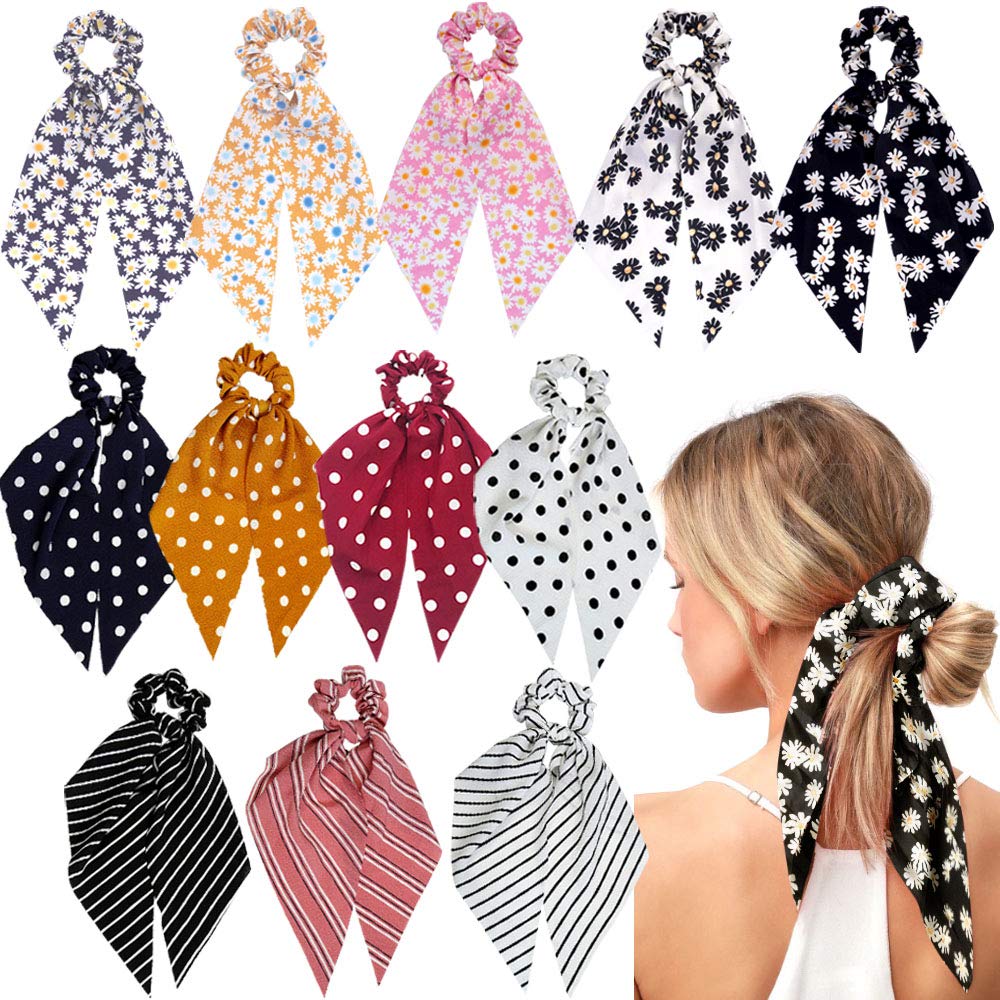 Chamigush 12 Pcs Satin Silk Hair Scarf Scrunchies - Soft Hair Ties for Women & Girls - Perfect for Workouts, Yoga, and Everyday Styling