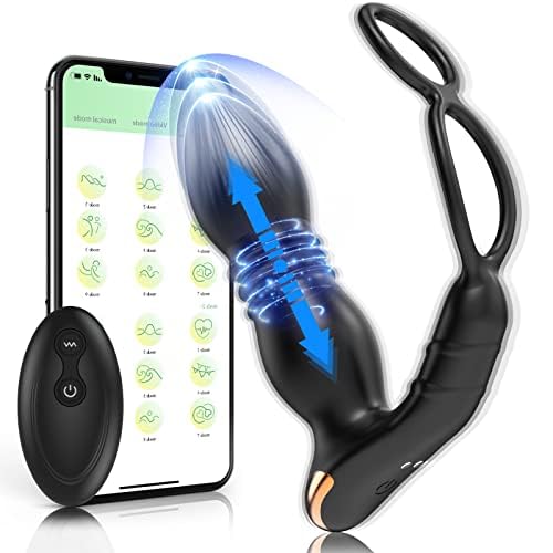 **Powerful Thrusting Anal Vibrator with Prostate Massager & Penis Ring - 9 Vibration & Thrust Modes, APP-Controlled Male Adult Sex Toy for Men & Couples - Perfect for Solo Play & Couples' Intimacy**
