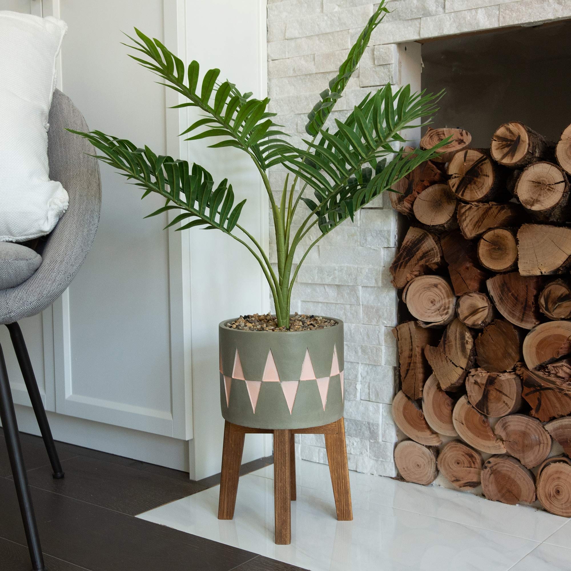 3.15ft Artificial Palm Tree in Cement Planter with Wood Stand - Handmade Home Decor for Living Room, Office & Patio