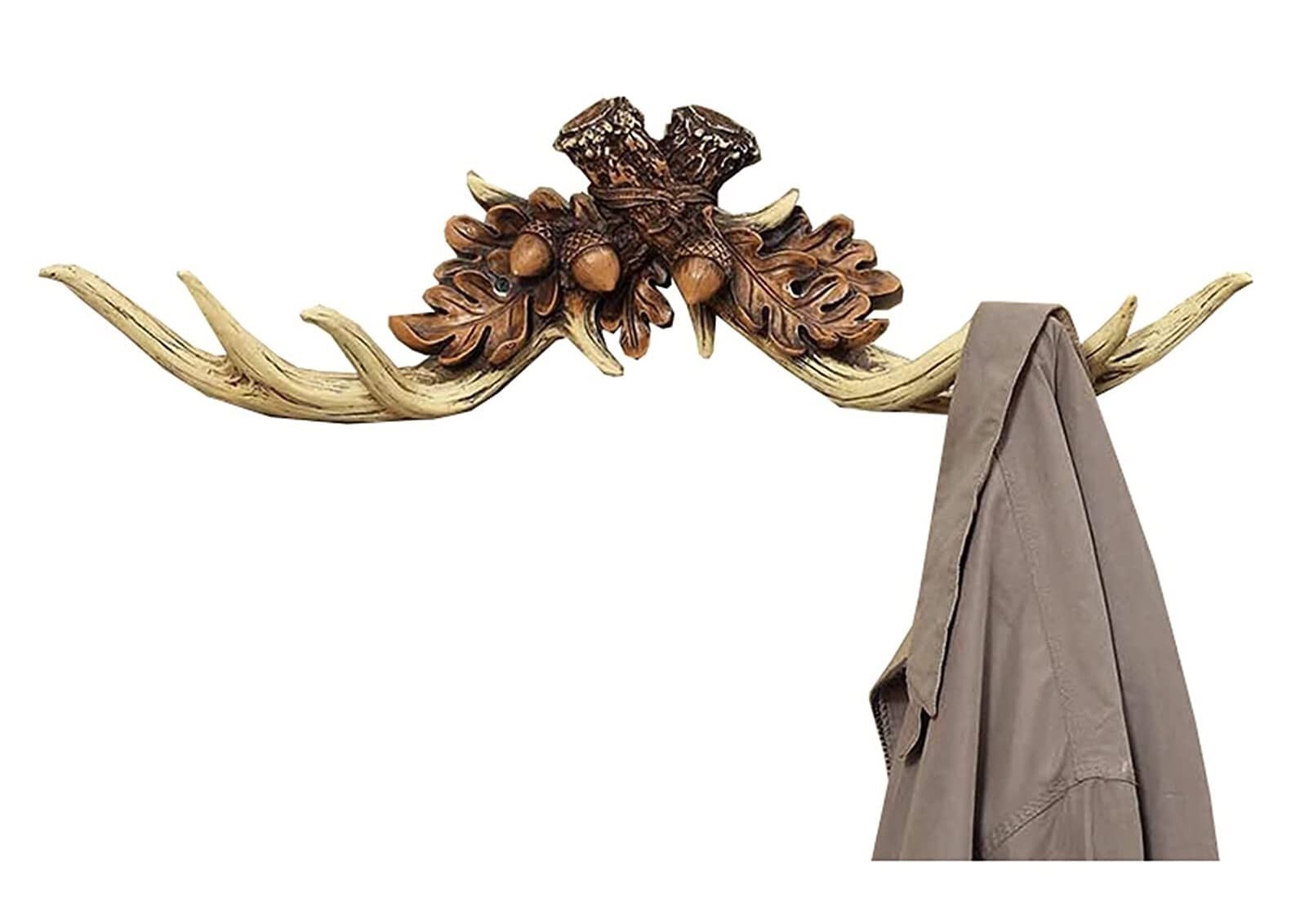 Vintage Resin Deer Antler Coat Hooks Wall Mounted - Decorative Coat Rack for Jackets, Hats & Keys - Rustic Wall-Mounted Clothes Hanger for Entryway, Bedroom & Hallway Decor