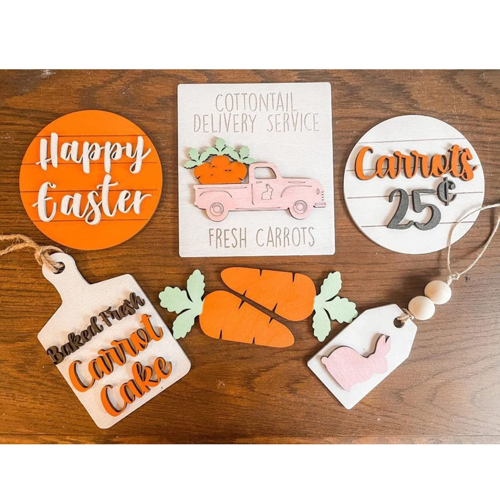 3D Mini Wooden Bunny Signs Easter Tiered Tray Decor - Rustic Wooden Easter Decorations for Home, Office & Party - Perfect for Spring Table Centerpiece, Shelf Display & Holiday Gift Giving