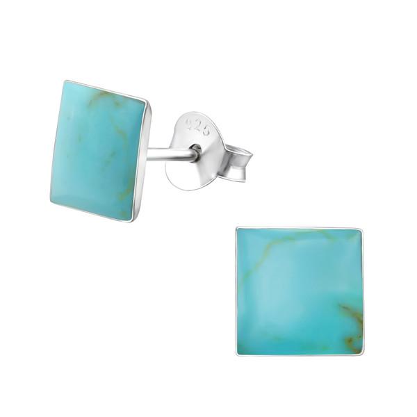 Green Turquoise Square Stud Earrings for Women - Genuine Stone Dainty Jewelry - Perfect for Casual Wear, Office & Special Occasions
