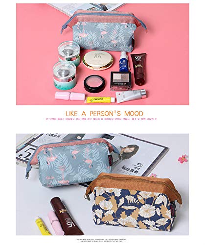 Magna Travel Cosmetic Makeup Bag Organizer for Women - Toiletry Pouch & Jewelry Case - Brown Daisy Pattern - Perfect for Vacation, Gym & Daily Essentials Storage