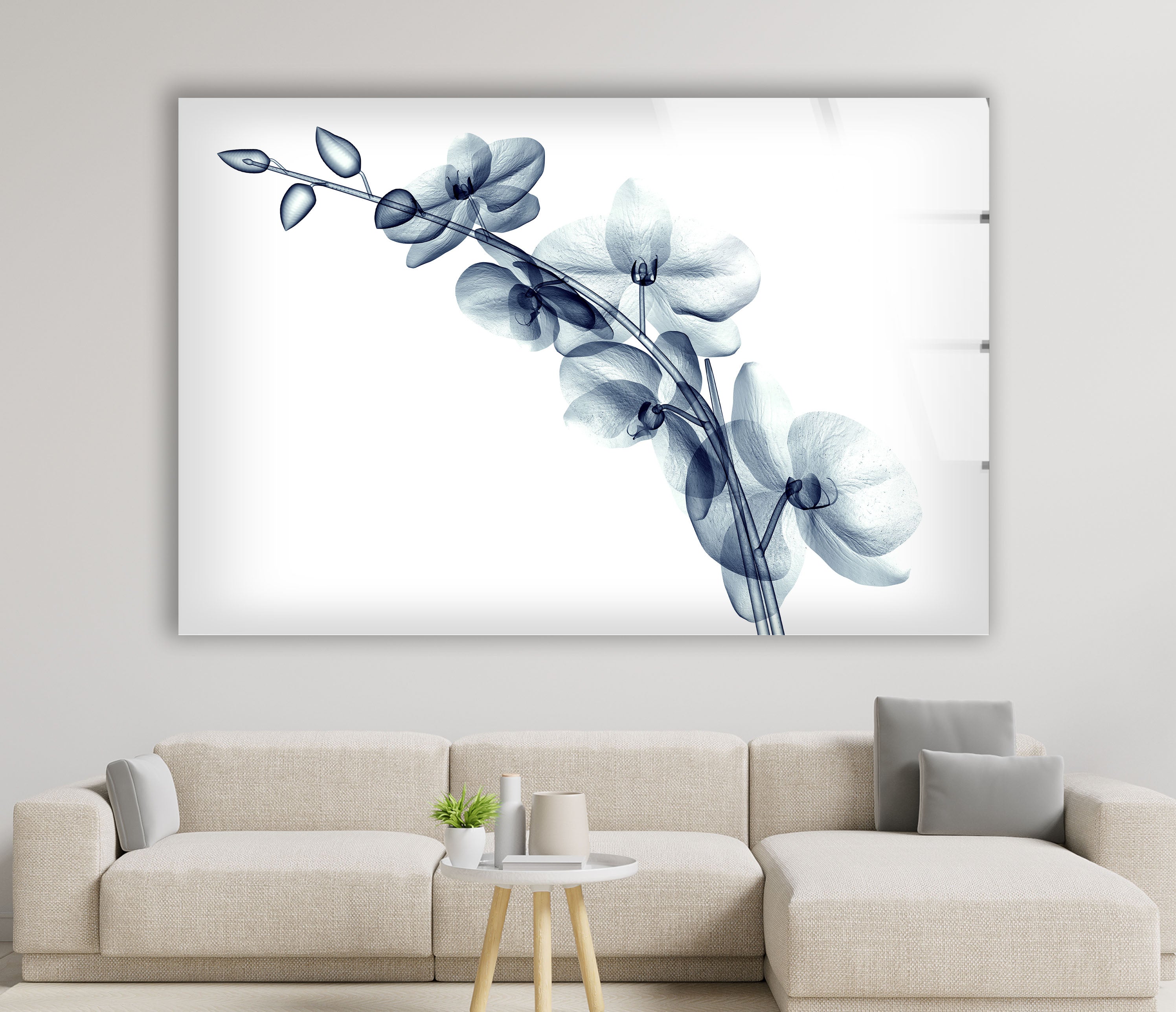 Blue Orchid Wall Art - Elegant Transparent Floral Glass Decor for Living Room, Bedroom & Office | Modern Home Decoration Gift Idea