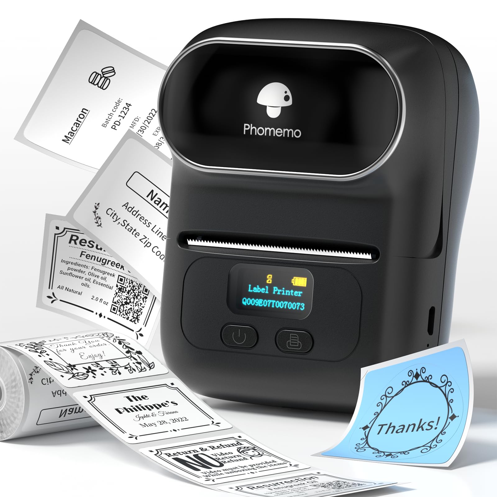 Phomemo M110 Portable Bluetooth Thermal Label Printer - 40x30mm Barcode Sticker Maker for Small Business, Shipping, Address Tags, Clothing Labels & Logo Printing | Ideal for Home Office, Retail Stores & E-commerce Packaging