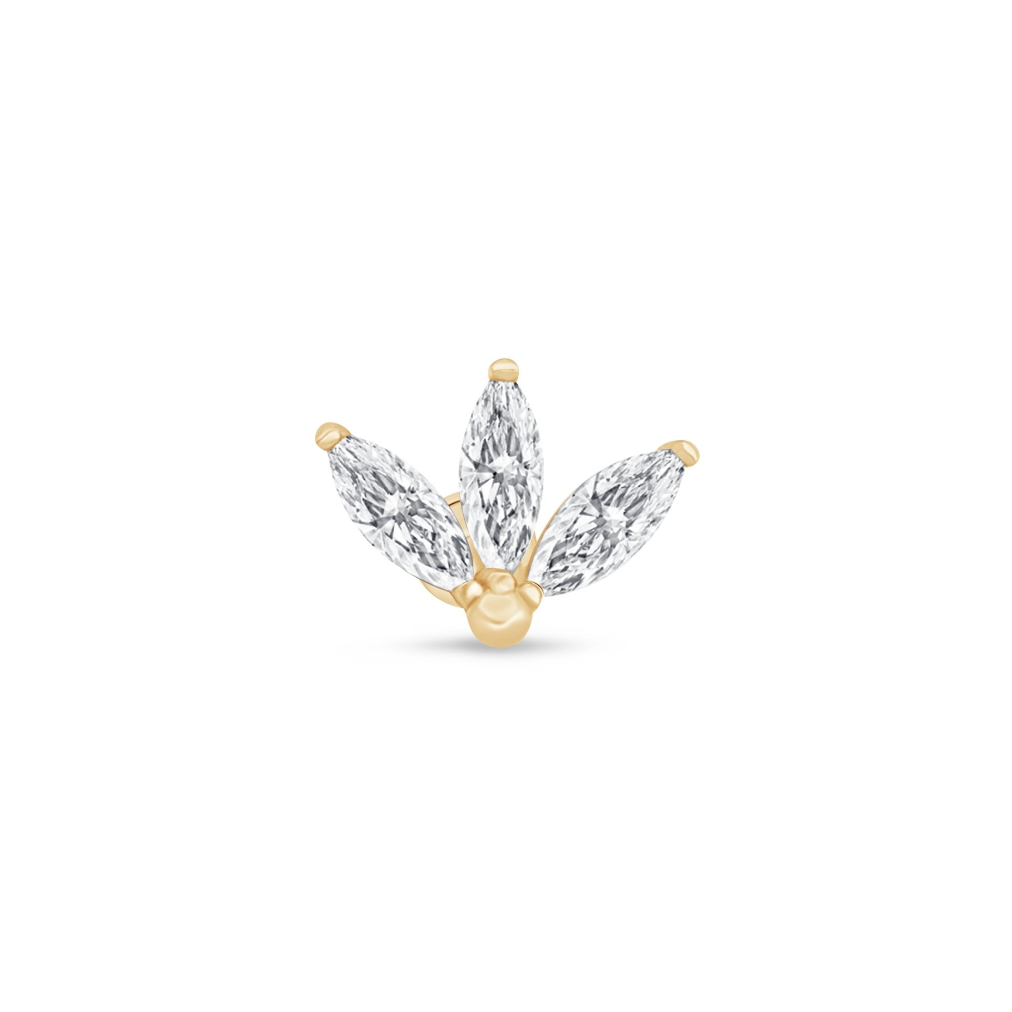 14K Yellow Gold Marquise Gemstone Lotus Flat Back Stud Earrings - Elegant Jewelry for Women, Perfect for Weddings, Parties & Everyday Wear
