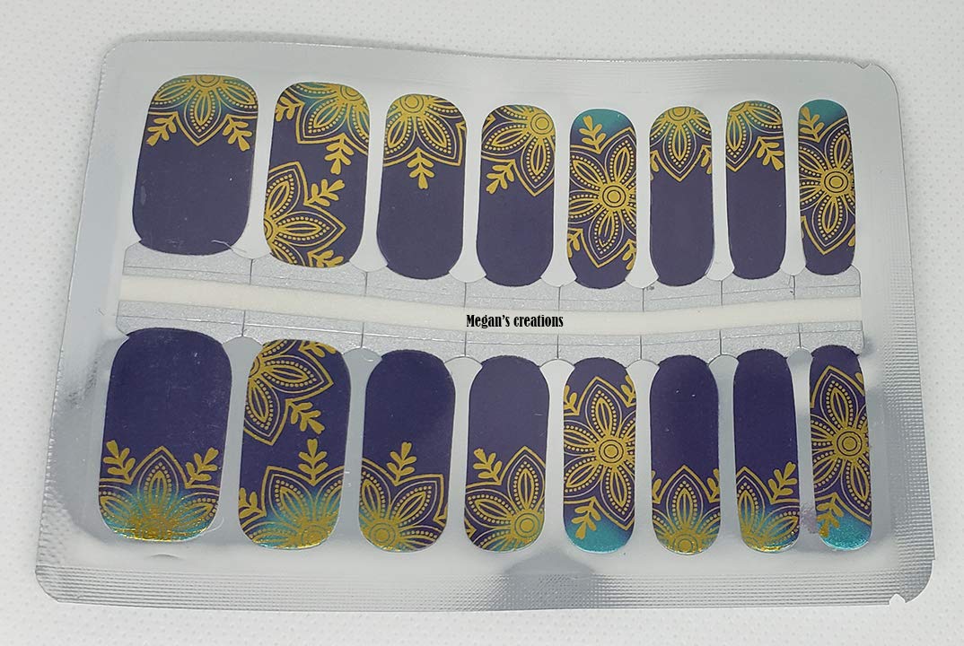 Blue Gold Flower Nail Polish Wraps - Premium Nail Polish Strips for Women | Easy DIY Nail Art for Parties, Weddings & Special Occasions