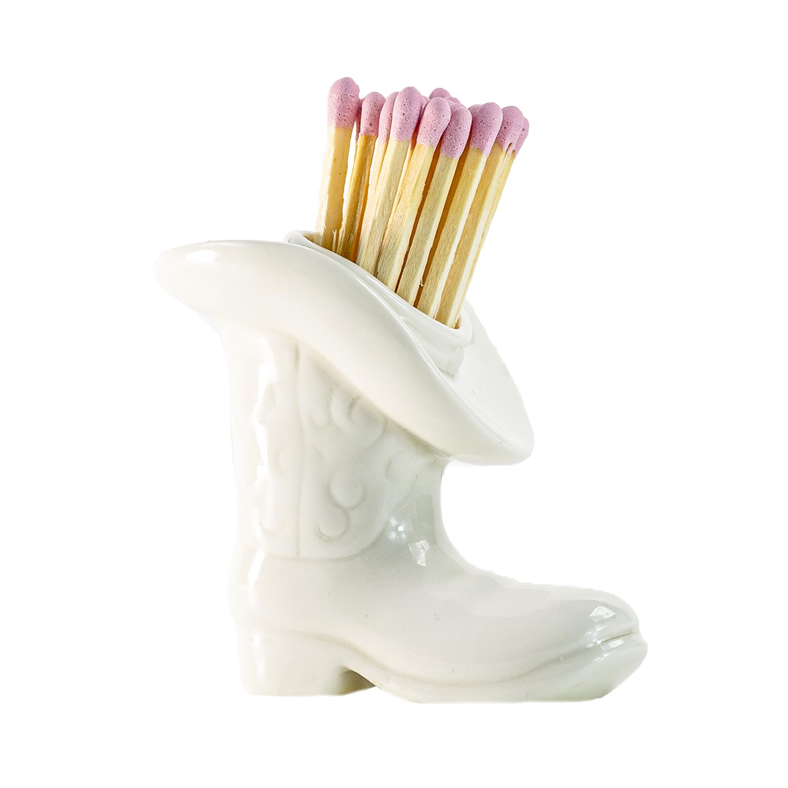 Ceramic Cowboy Boot Match Holder with Striker - Western Home Decor for Bathroom, Bedroom & Coastal Aesthetic - Glossy White Matchbox Holder for Rustic & Cowgirl Style
