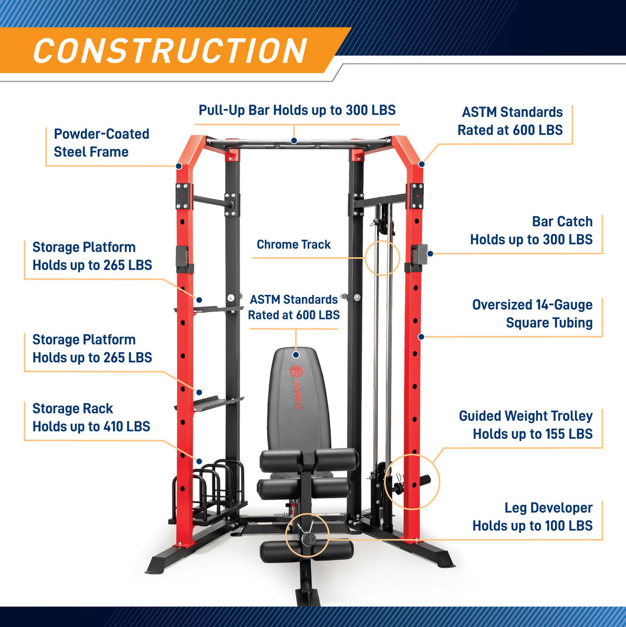 Marcy Power Cage System with Adjustable Weight Bench SM-7393 - Home Gym Equipment for Strength Training & Bodybuilding | Perfect for Home Workouts & Fitness Enthusiasts