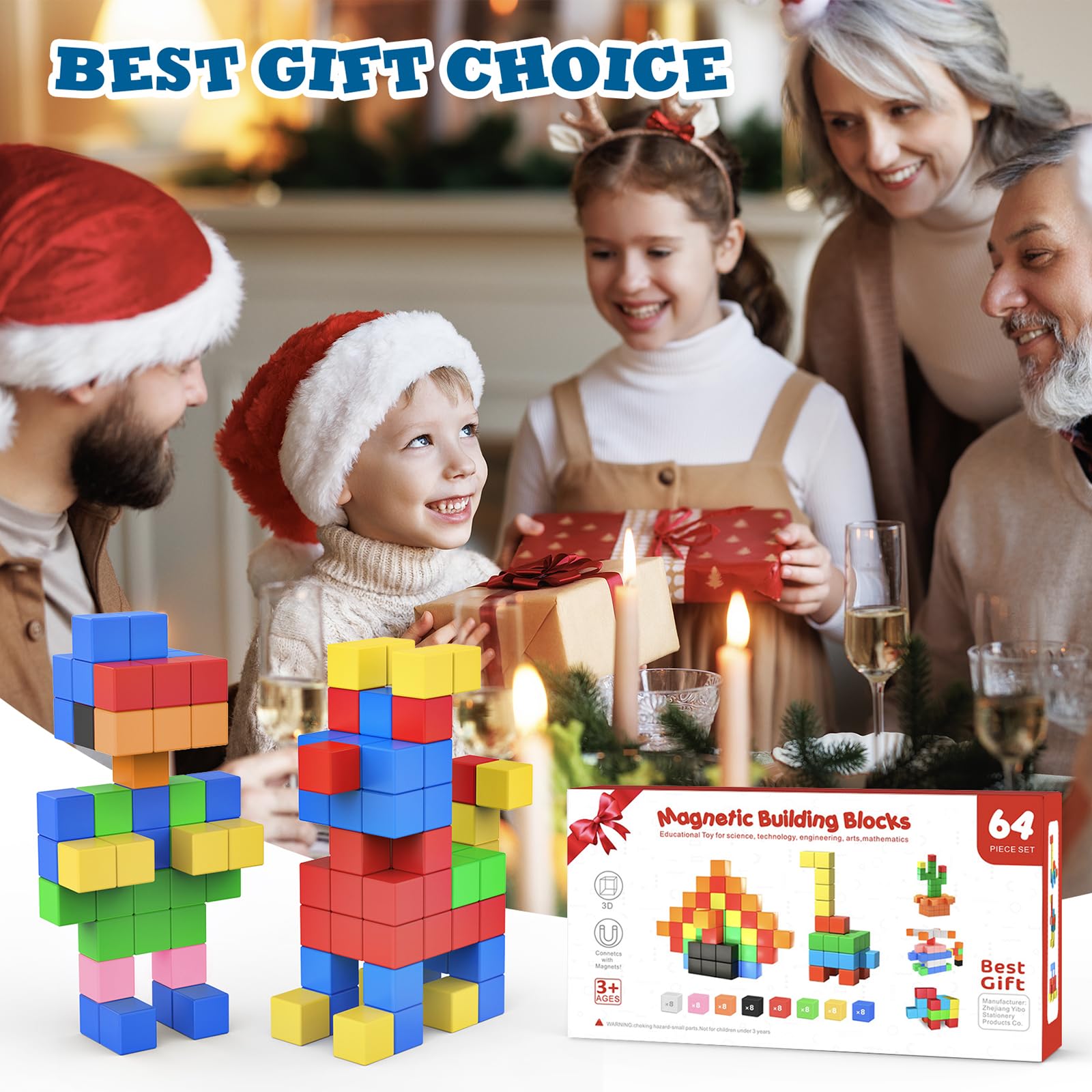 ROMDS 64 PCS Magnetic Building Blocks for Toddlers 3-8 Years - STEM Sensory Toys for Kids Indoor Play