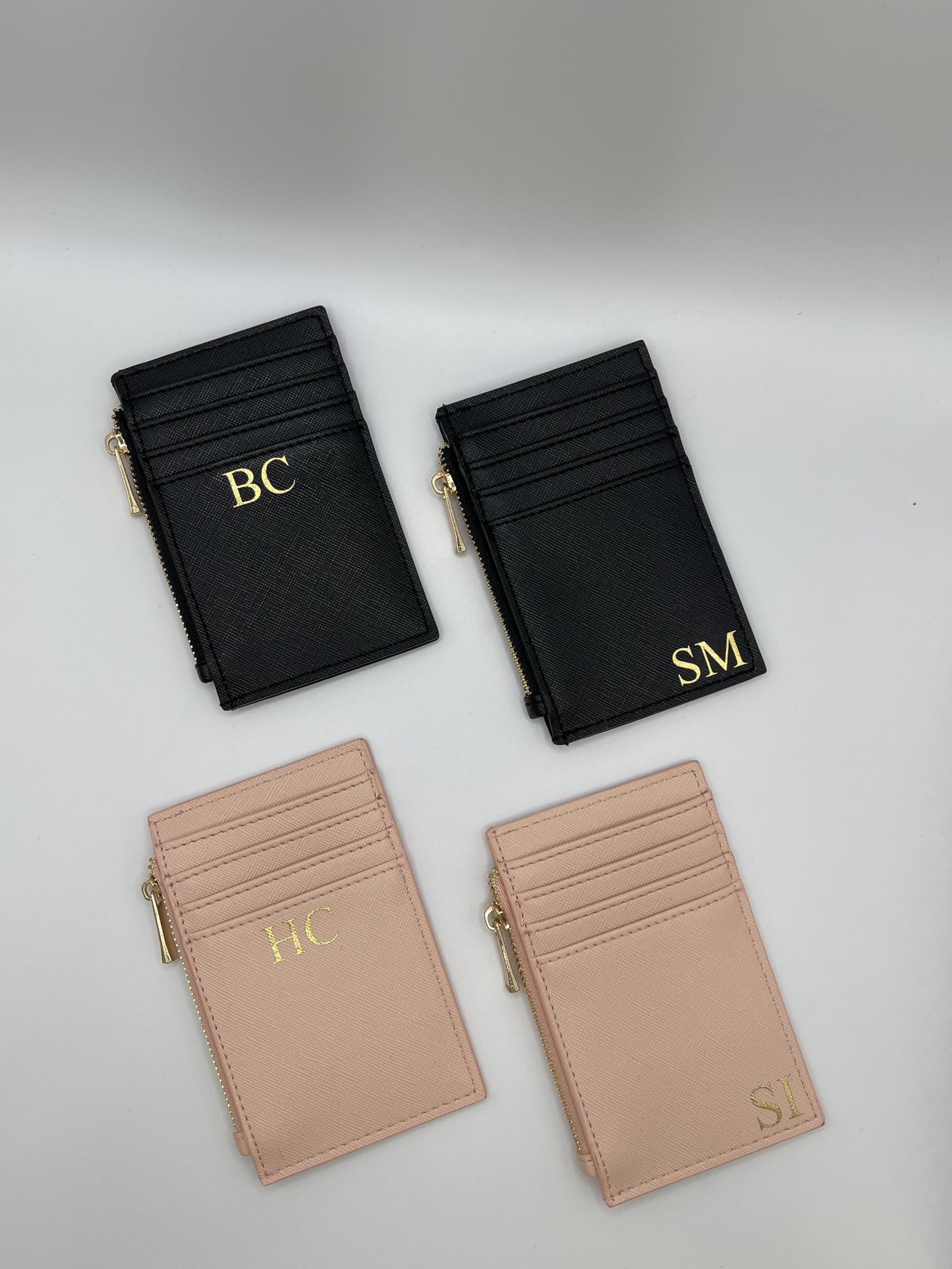 Personalized Monogram Wallet for Women & Men - RFID Blocking Slim Card Holder with Gold Zipper (Black) - Perfect for Travel, Business & Everyday Use