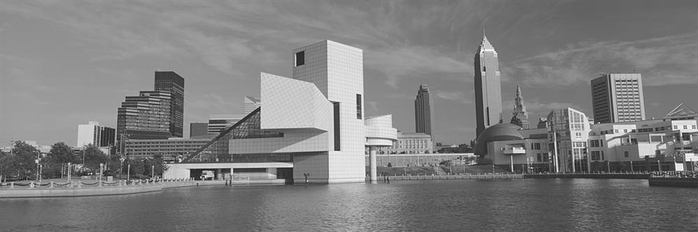 Peel & Stick Wall Mural - Rock and Roll Hall of Fame Black & White (36x12 inches) | Removable Wallpaper for Bedroom, Living Room & Office Decor