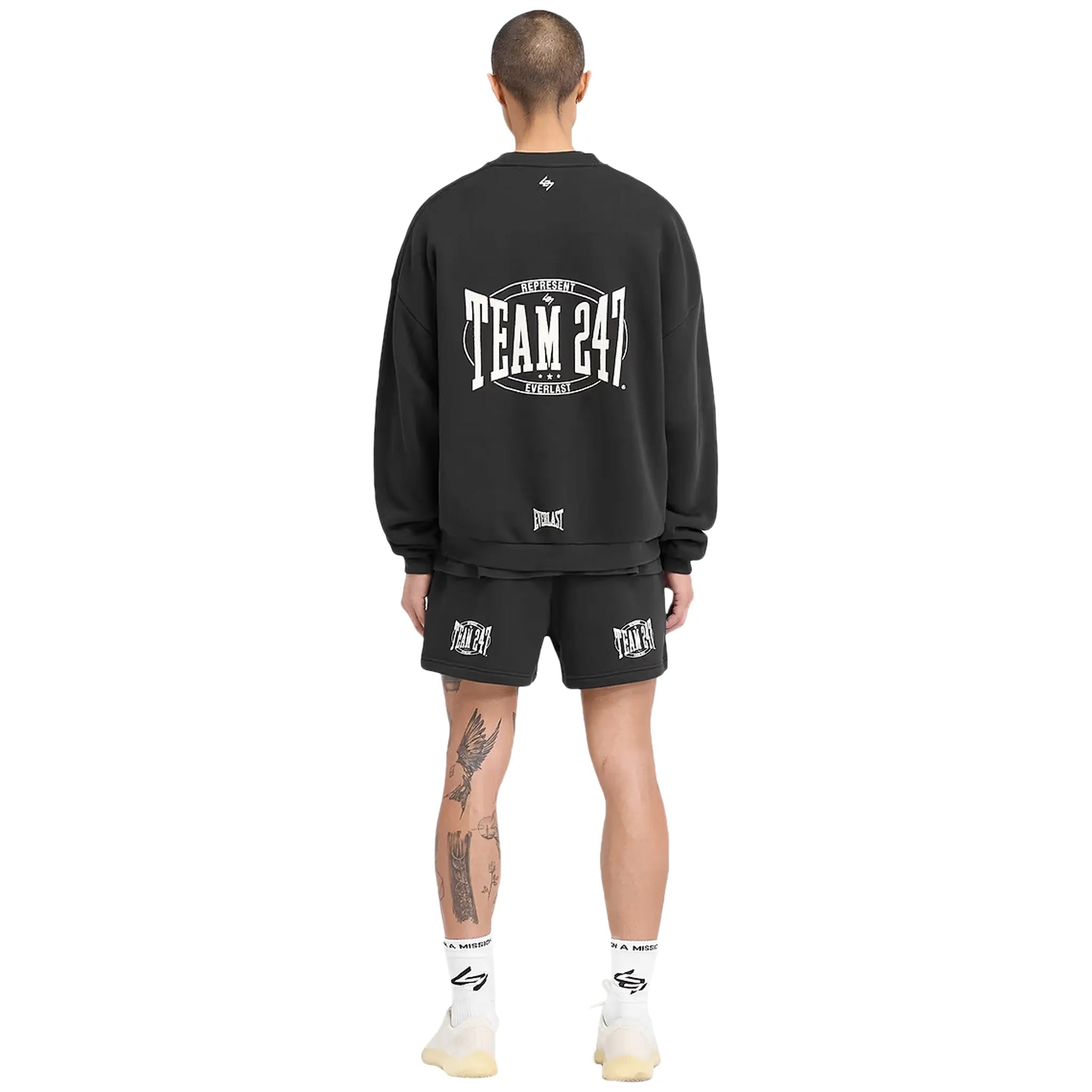 Represent 247 X Everlast Training Camp Boxy Off Black Sweatshirt - Men's Oversized Hoodie for Gym & Streetwear Fashion