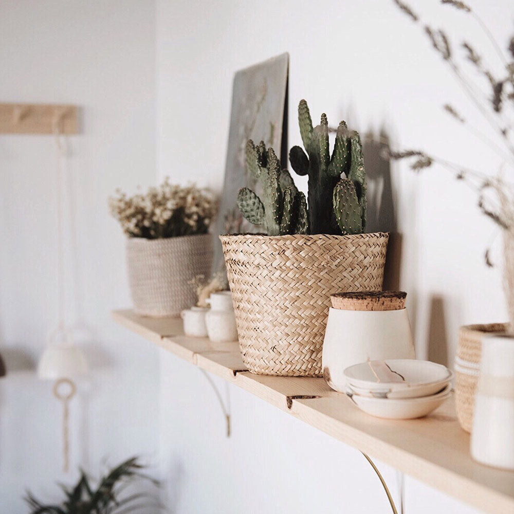 Handwoven Rattan Basket Planter for Indoor Plants - Perfect for Home Decor, Boho Style, and Shelf Display