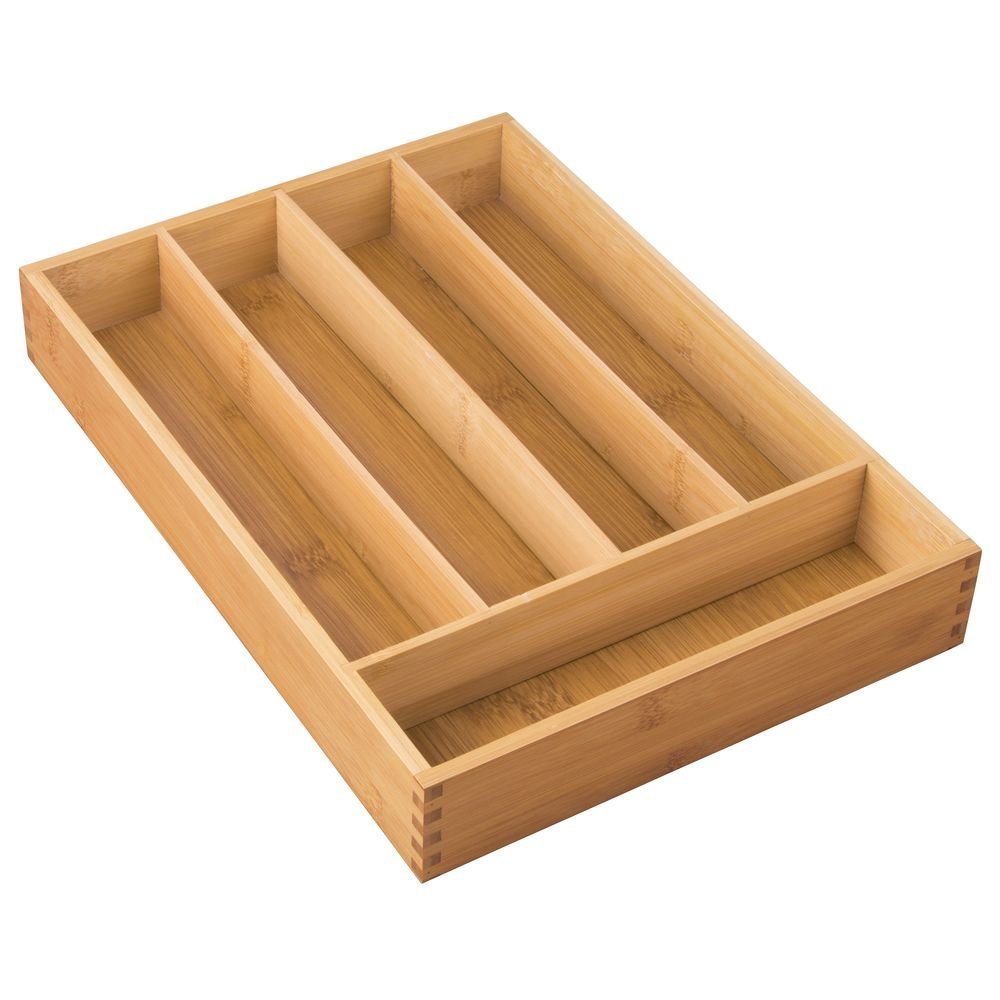 iDesign InterDesign Bamboo Cutlery Tray & Drawer Organizer with Divided Compartments - Kitchen Utensil Holder, Bathroom Storage, Desk Organizer for Office & Bedroom - Natural Bamboo (Perfect for Silverware, Makeup, Stationery & Jewelry Organization)