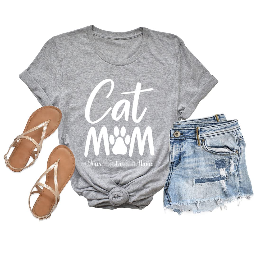 Custom Personalized Cat Mom T-Shirts with Names - Perfect Gift for Cat Lovers & Mother's Day