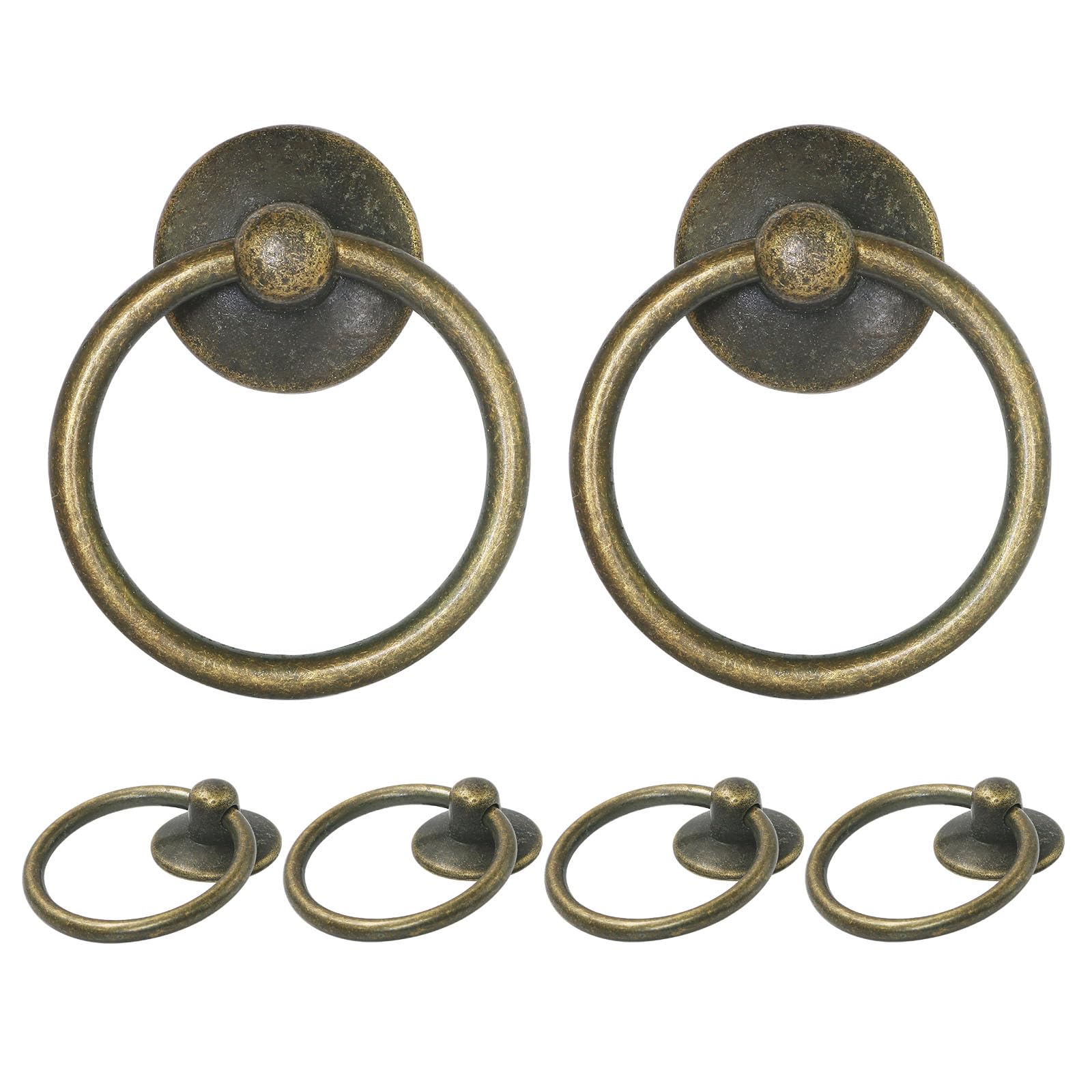12pcs Antique Brass Ring Drawer Pulls - Vintage Cabinet Ring Handles - Solid Metal Drawer Knobs for Dresser, Cupboard, Wardrobe - Perfect for Home Renovation & Furniture Upgrade