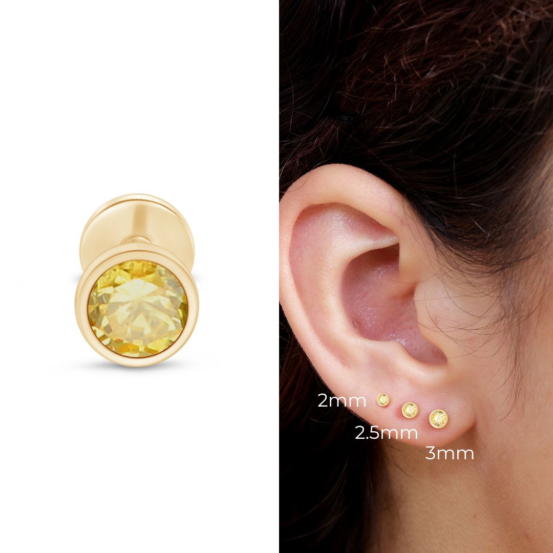 14K Yellow Gold Round Citrine Stud Earrings - Flat Back Bezel Set Gemstone Jewelry for Women - Perfect for Everyday Wear, Parties & Gifts