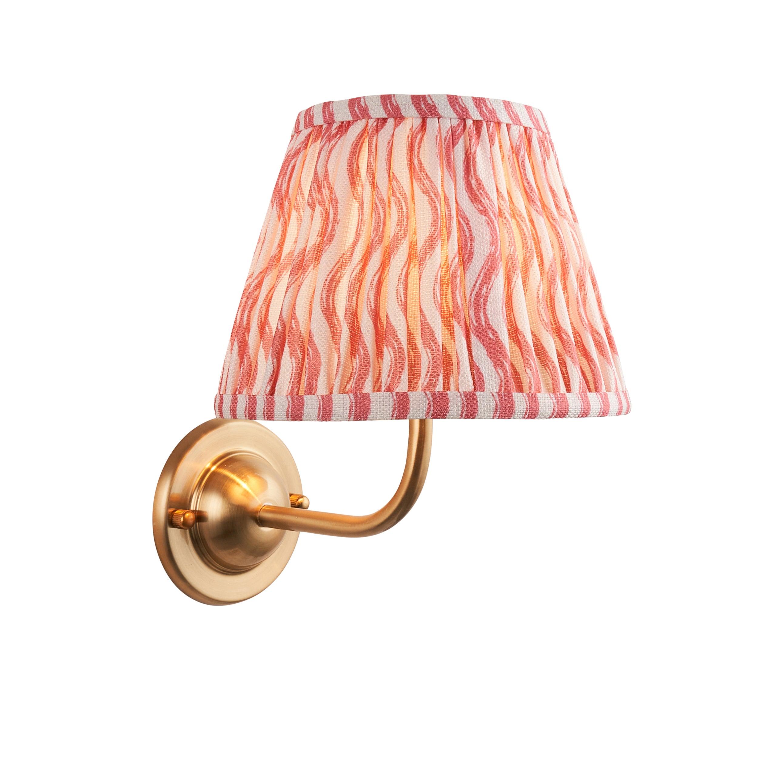 Brass Wall Light with Dome Arc Design & 20cm Coral Pink Ripple Shade - Perfect for Bedroom, Living Room, and Hallway Lighting