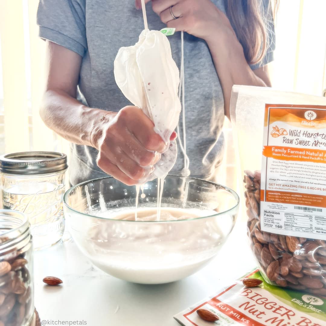 Premium Nut Milk Bag XL 12x12 Inches - Organic Sprouting Almonds 3lb Bundle - Perfect for Homemade Almond Milk, Cheesecloth Filtering & Raw Food Preparation