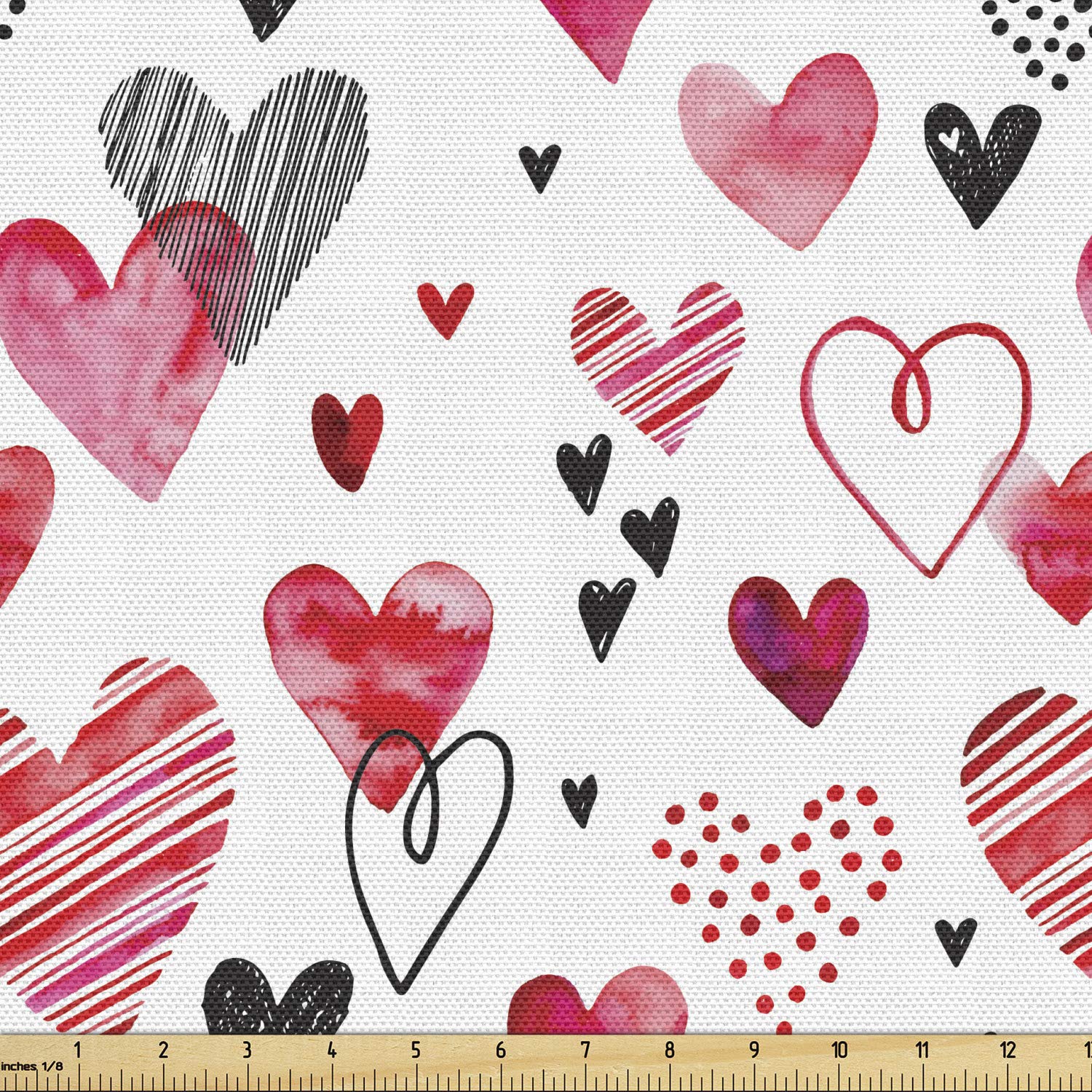 Ambesonne Valentine Fabric by The Yard - Romantic Watercolor Heart Stripes in Pink, Black & White - 10 Yards Upholstery Fabric for DIY Home Decor, Curtains, Pillows & Craft Projects