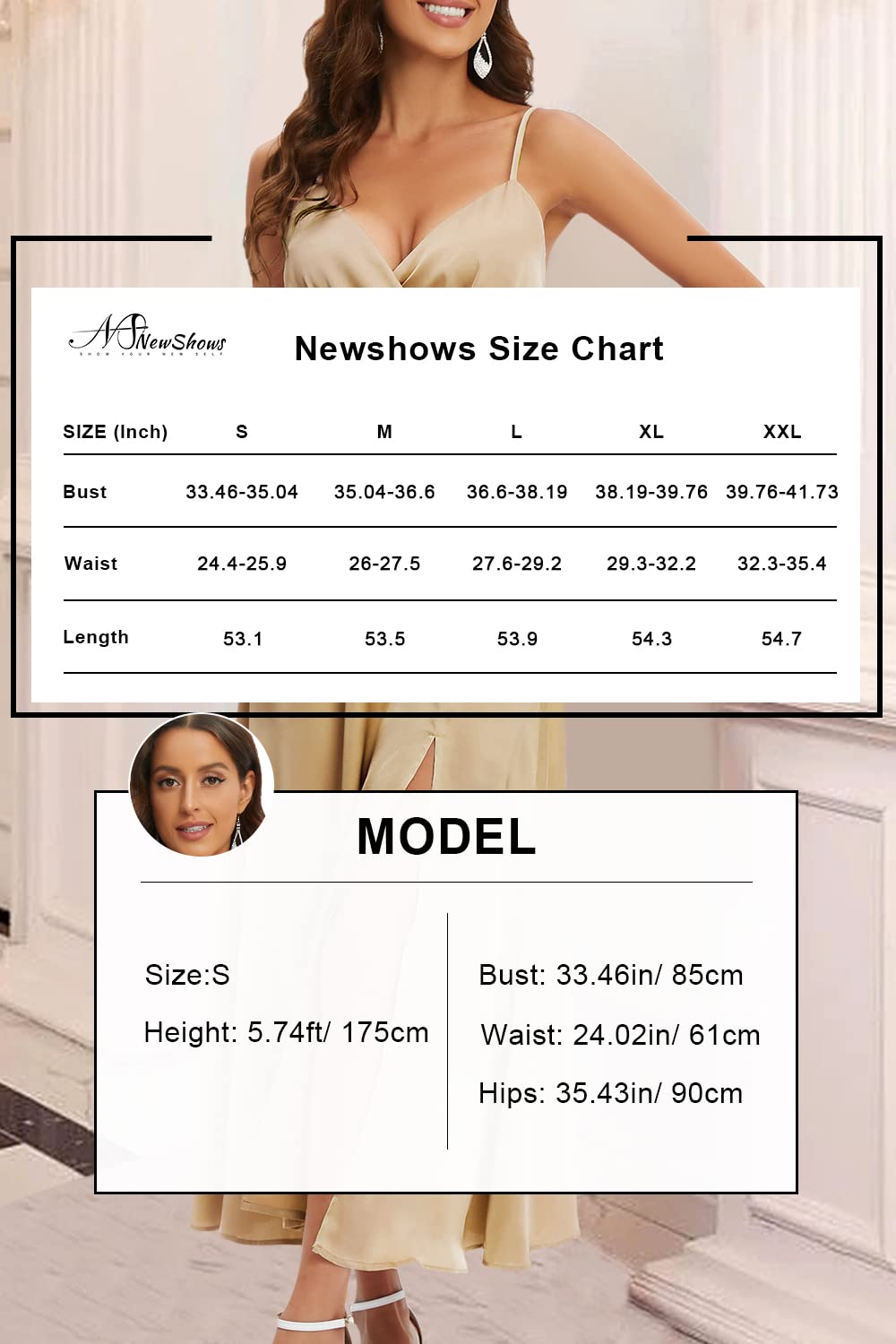 Newshows Women's 2024 Summer V-Neck Satin Cocktail Dress - Spaghetti Strap Sleeveless Maxi Dress with High Slit for Wedding Guest, Party, Date Night & Special Occasions
