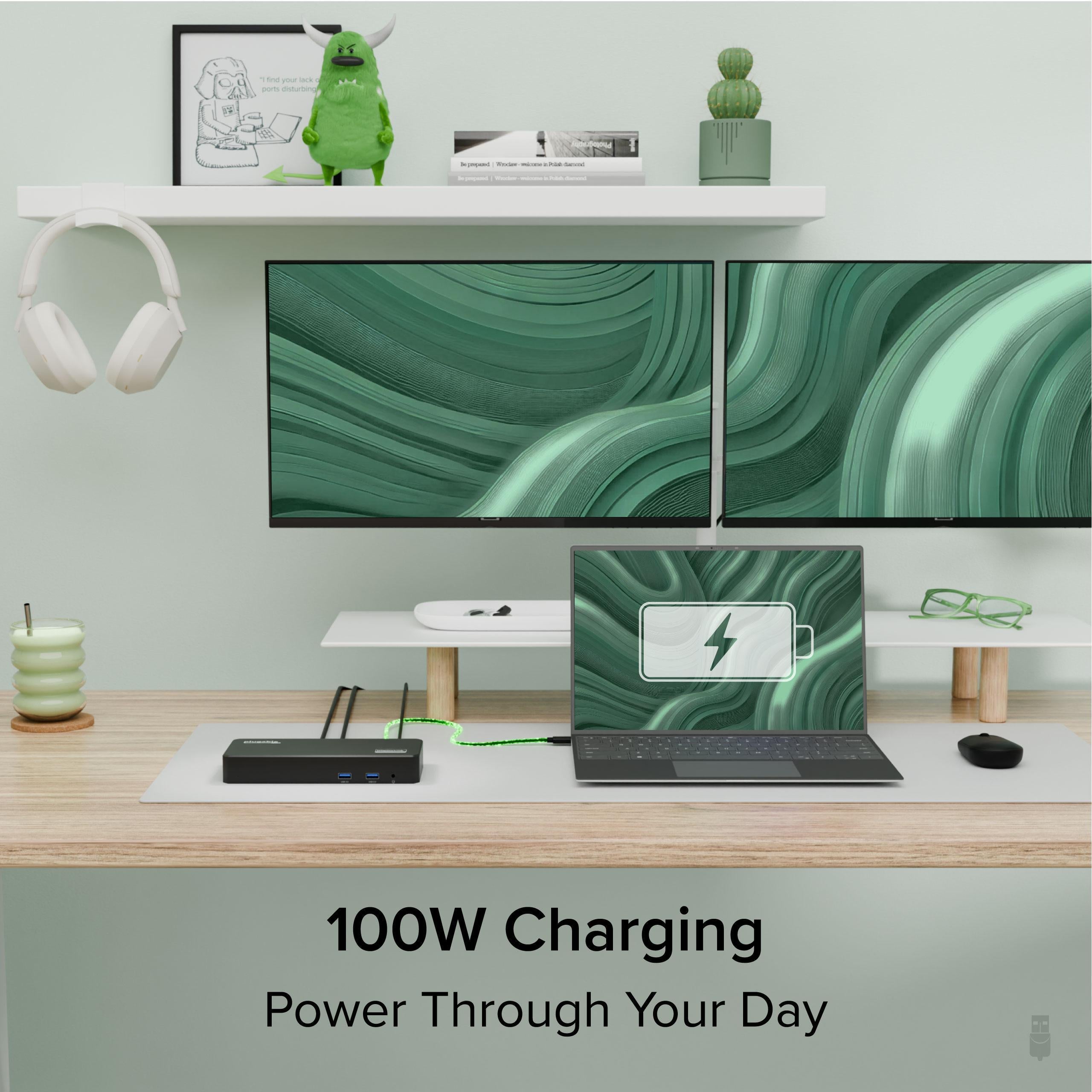 Plugable USB C Docking Station Triple Monitor 4K Display - 100W Laptop Charging Hub for MacBook Pro, Dell XPS, HP - Home Office & Gaming Setup Accessory