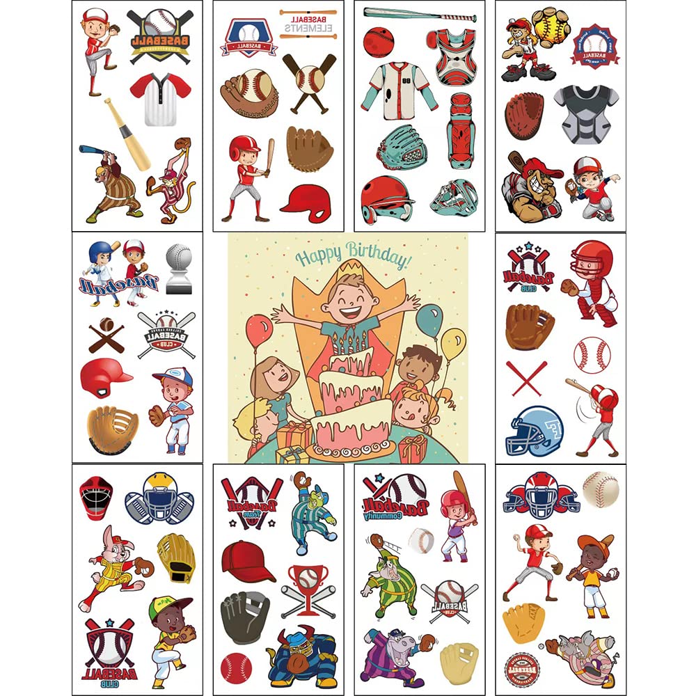 10 Sheets Baseball Temporary Tattoos - Waterproof Fake Tattoo Stickers for Kids, Boys & Girls - Perfect for Sports Parties, Birthday Decorations & Team Events