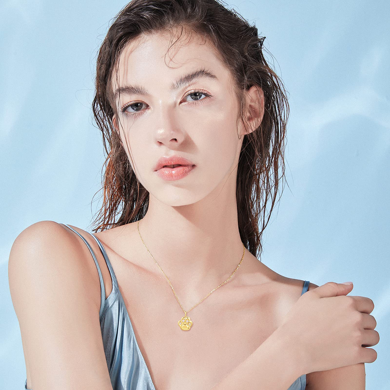 14K Solid Yellow Gold Cat Paw Necklace & Stud Earrings Set with Genuine Diamonds - Hypoallergenic Dog Paw Jewelry for Women - Perfect Gift for Pet Lovers, Birthday, Anniversary & Everyday Wear