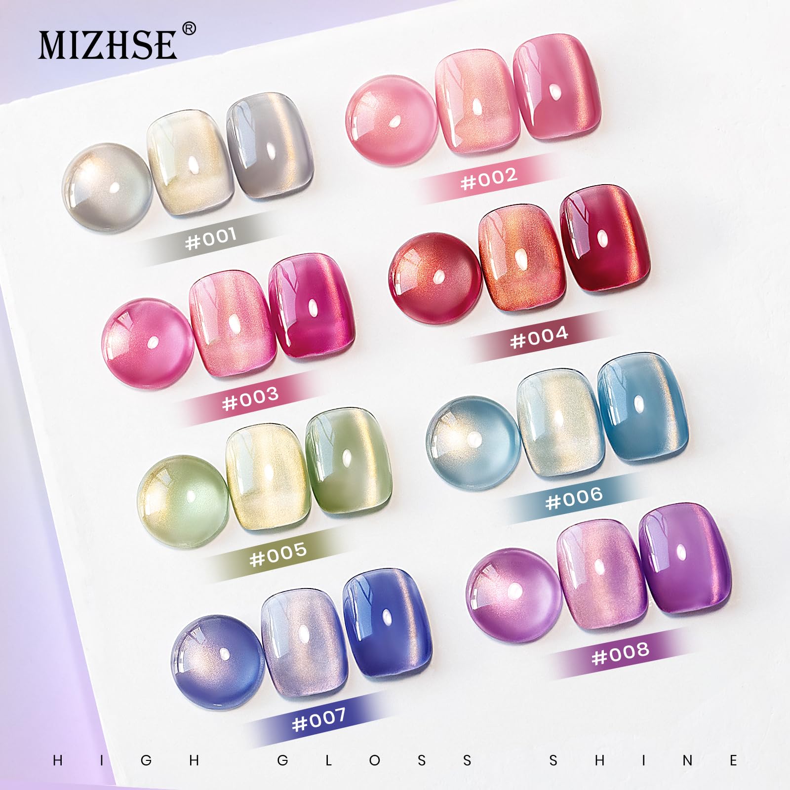 MIZHSE Cat Eye Gel Nail Polish Set - 8 Colors Magnetic Gel Polish with Magnet Stick (Pink, Red, Green, Purple) | Soak Off UV/LED Nail Art Kit for Women | Perfect for Parties, Weddings & Special Occasions