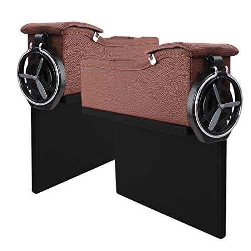 JEYODA Car Seat Organizer with USB Charger - Multi-Function Storage for Phone, Keys & Drinks - Perfect for Road Trips & Daily Commutes (Mocha Brown)