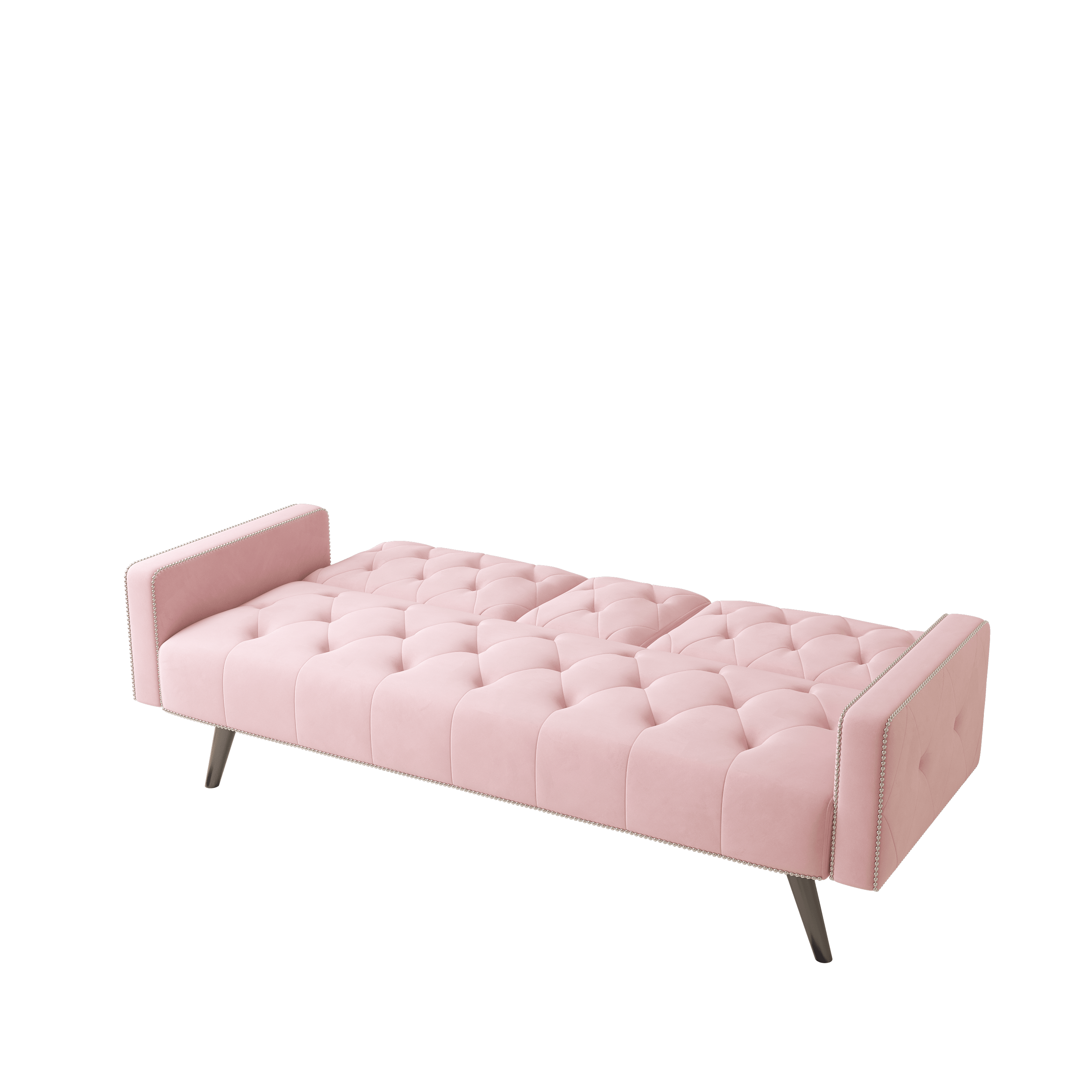 1730 Pink Velvet Sofa Bed with Armrests, Nail Head Trim & 2 Cup Holders - 72