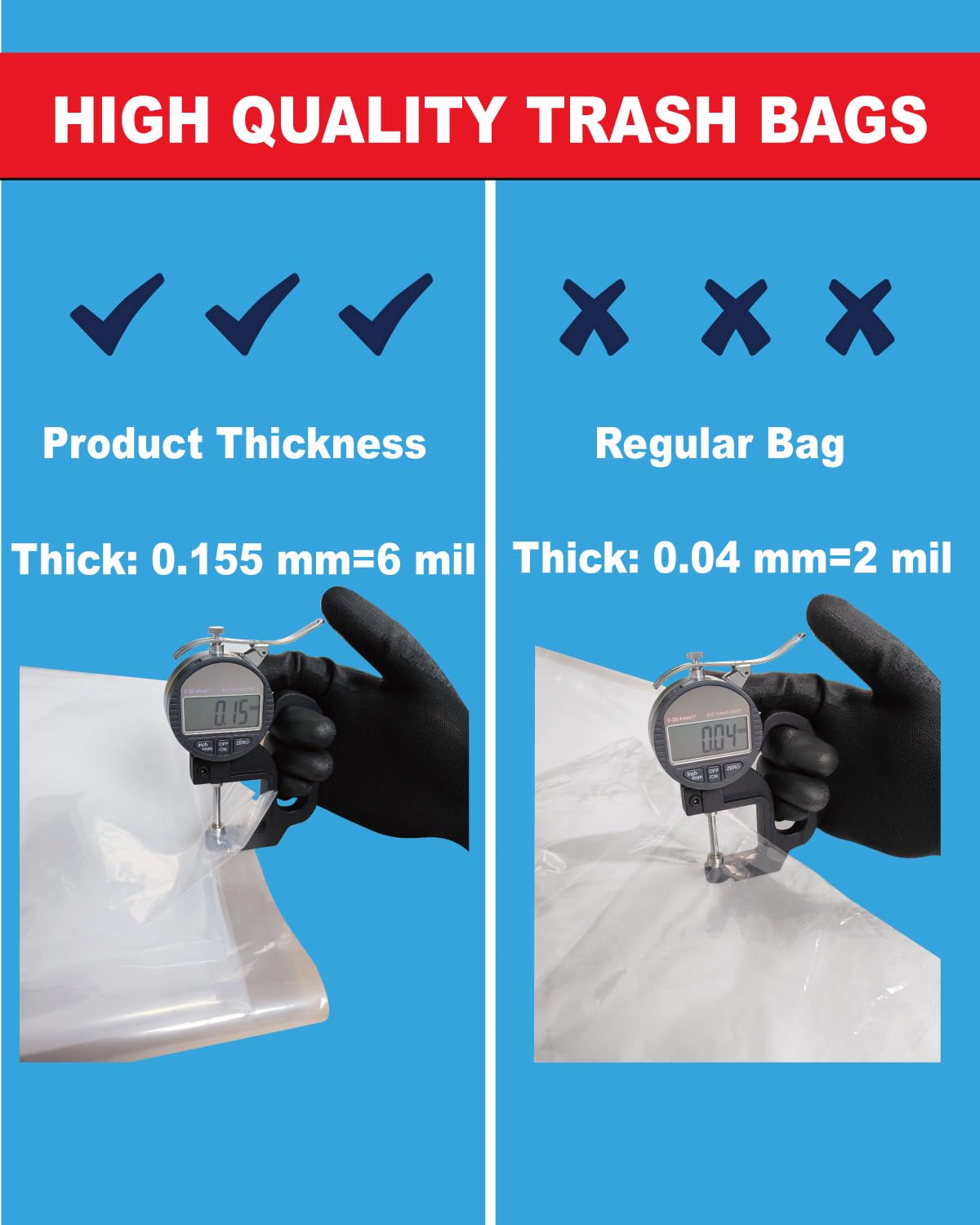 Heavy Duty 6.0 Mil Contractor Garbage Bags - 60 Gallon Clear Trash Bags (40