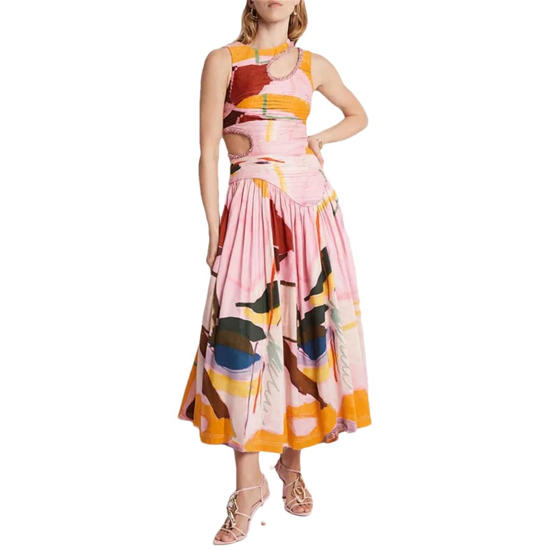 Elegant Sleeveless Hollow Pleated Maxi Dress for Women - Summer Beach Wedding Party & Vacation Outfit