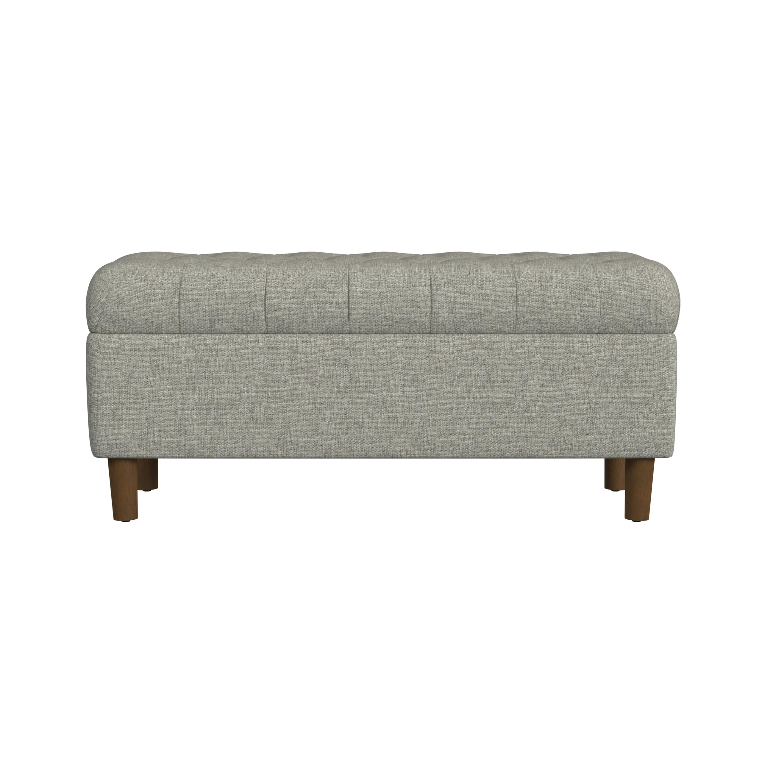 HomePop Tufted Ainsley Button Storage Ottoman Bench with Hinged Lid - Gray Woven Upholstered Footrest Stool for Living Room, Bedroom & Entryway - Multi-Functional Seat with Hidden Storage Space for Blankets, Pillows or Toys