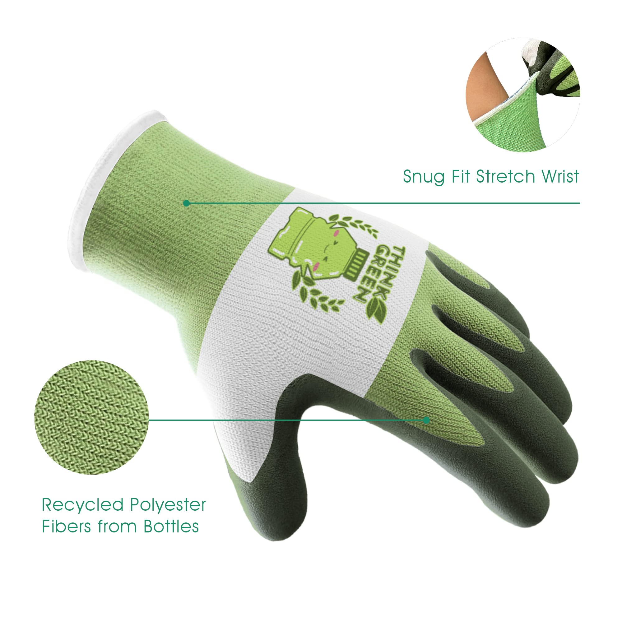 COOLJOB 2 Pairs Toddler Gardening Gloves for Boys & Girls Ages 2-4 - Rubber Coated Kids Yard Work Gloves (Think Green XXS) | Perfect for Planting, Outdoor Play & Child Garden Activities