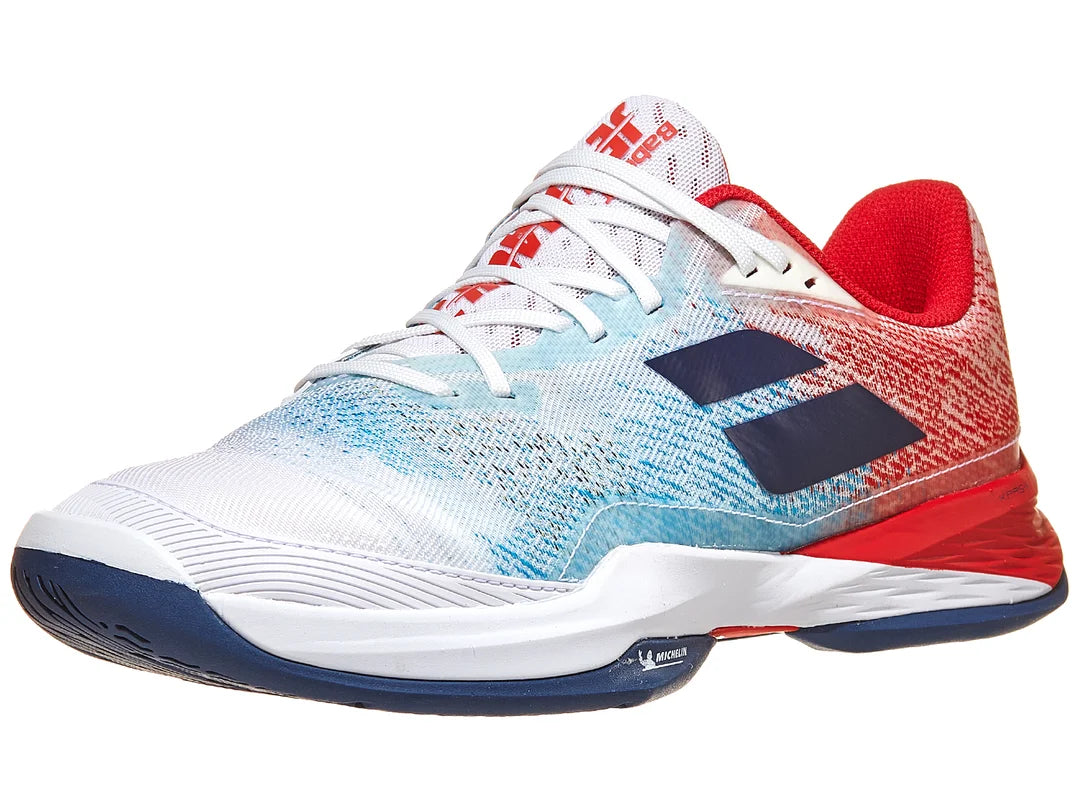 Babolat Jet Mach 3 All Court Men's Pickleball Shoes - Lightweight Tennis Shoes for Men with Cushioning & Stability - White/Estate Blue - Perfect for Indoor & Outdoor Pickleball, Tennis & Court Sports