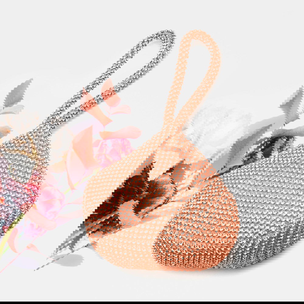Elegant Rose Gold Sparkling Wristlet Clutch Purse for Women - Perfect for Evening Parties, Weddings & Special Occasions
